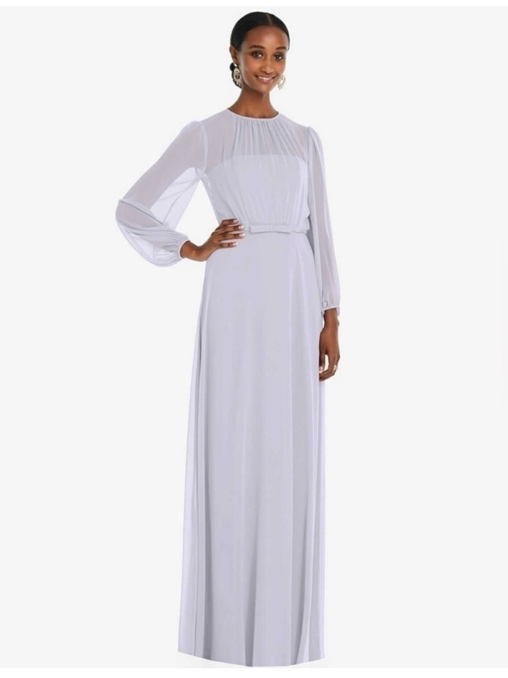 NWT Dressy Collection Lux Chiffon Dress Maxi flowy Gown Silver Dove Blue Size 14